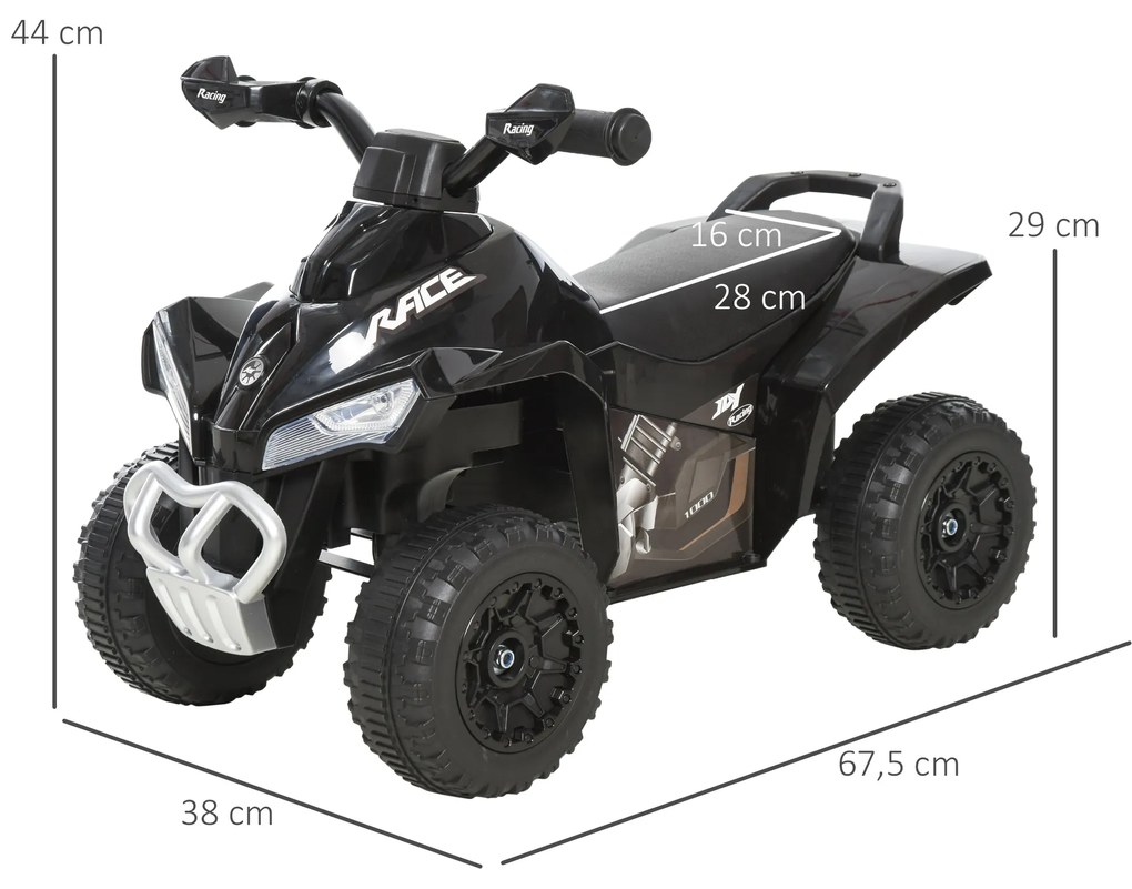 Andarilho Moto 4 para Crianças Carro Andador Infantil com Luzes e Música Desenho Inovador Carga 20kg 67,5x38x44 cm Preto