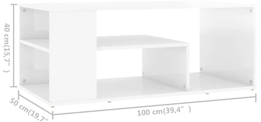 Mesa de centro 100x50x40 cm derivados madeira branco brilhante