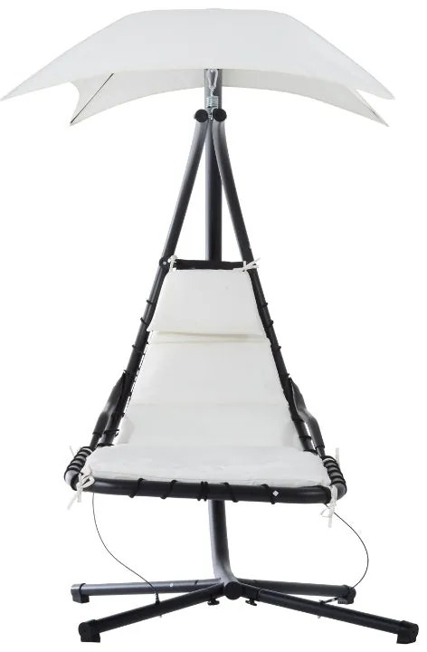 Espreguiçadeira Suspensa com Guarda Sol - Creme - Design Moderno