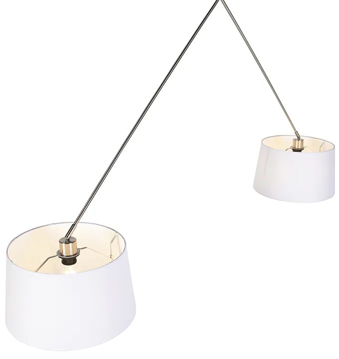 Candeeiro de suspensão em aço com abajures de linho branco 35 cm 2-luzes - Blitz Country / Rústico,Moderno