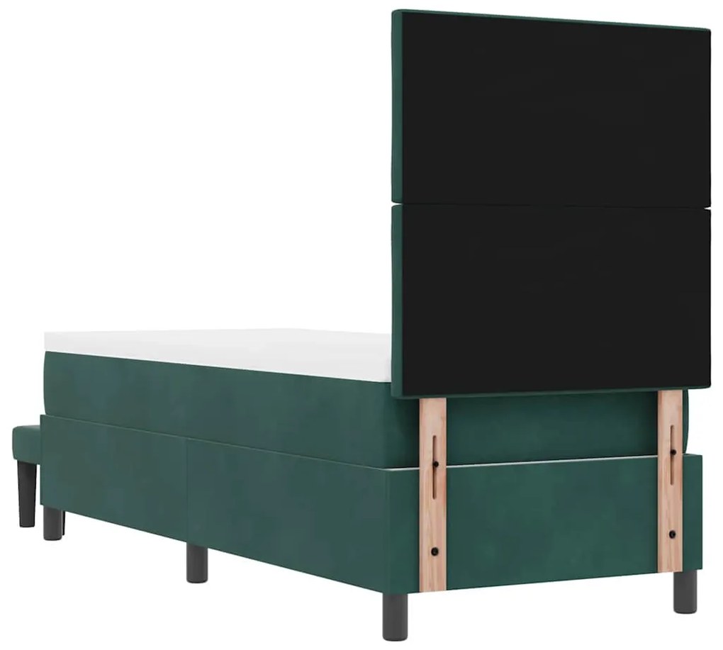 Cama Box Spring com Colchão &amp; Banco Verde Escuro 80x200 cm Veludo
