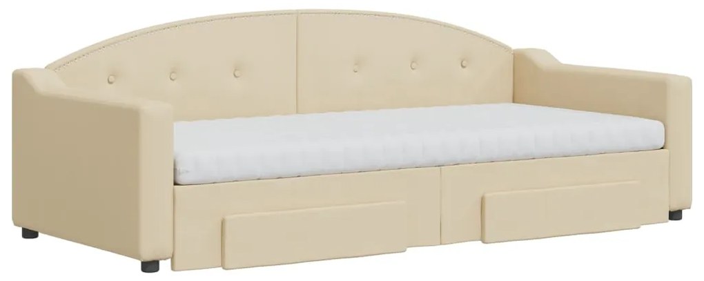 Sofá-cama com gavetão e gavetas 90x200 cm tecido cor creme