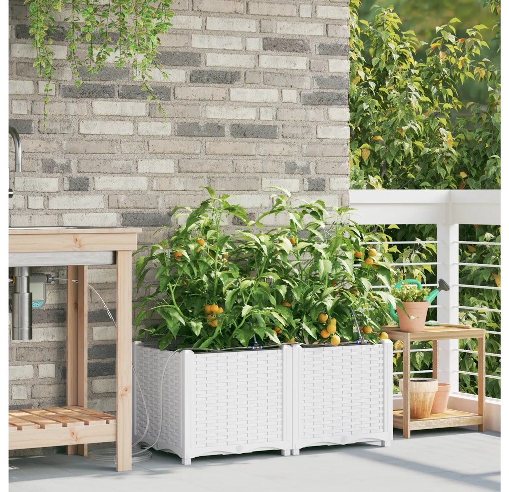 Jardineiras vidaXL com sistema de irrigação por água 2 pcs Branco