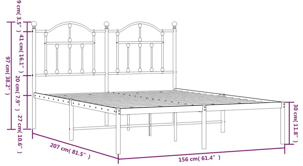 Estrutura de cama com cabeceira 150x200 cm metal branco