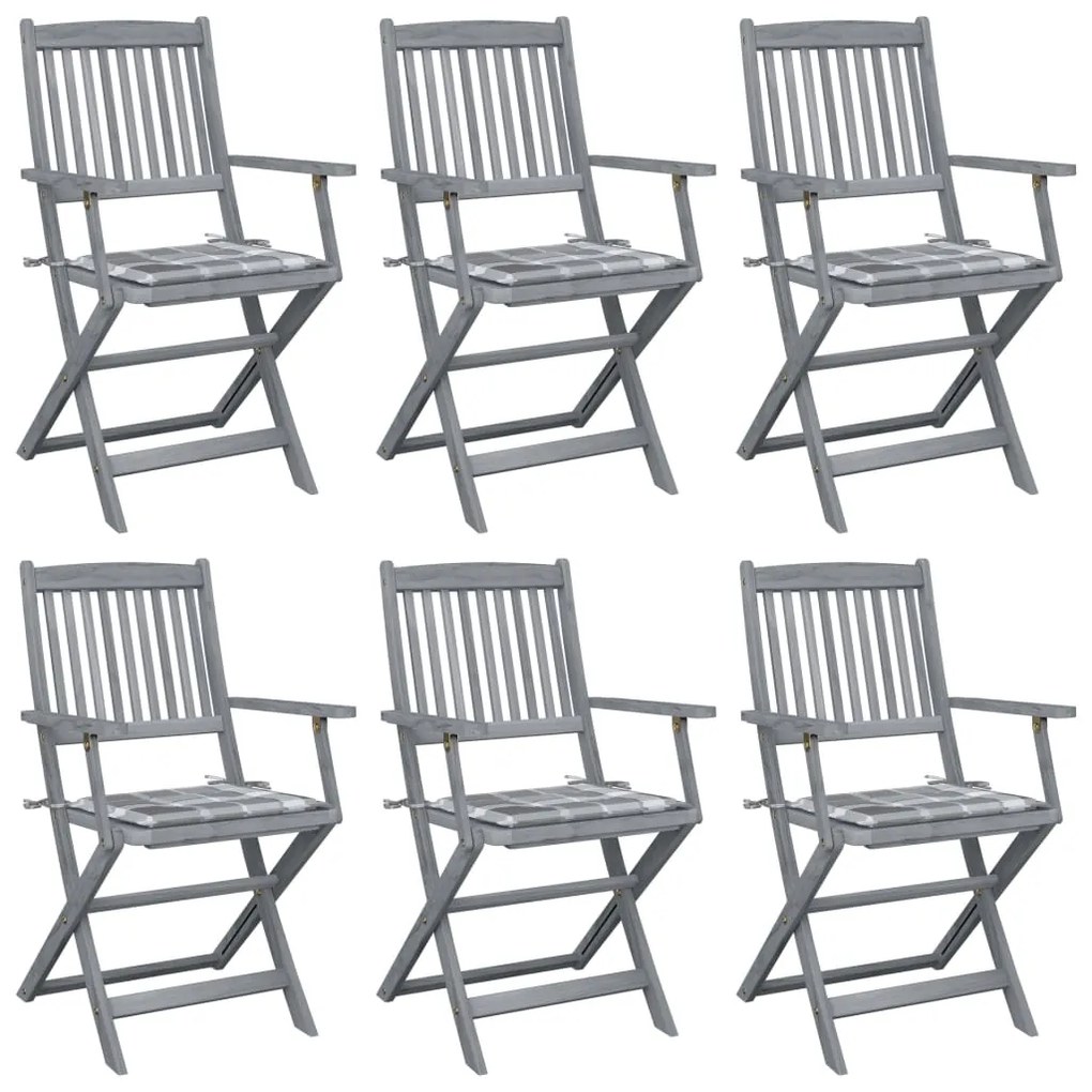 vidaXL Cadeiras exterior dobráveis c/ almofadões 6 pcs acácia maciça
