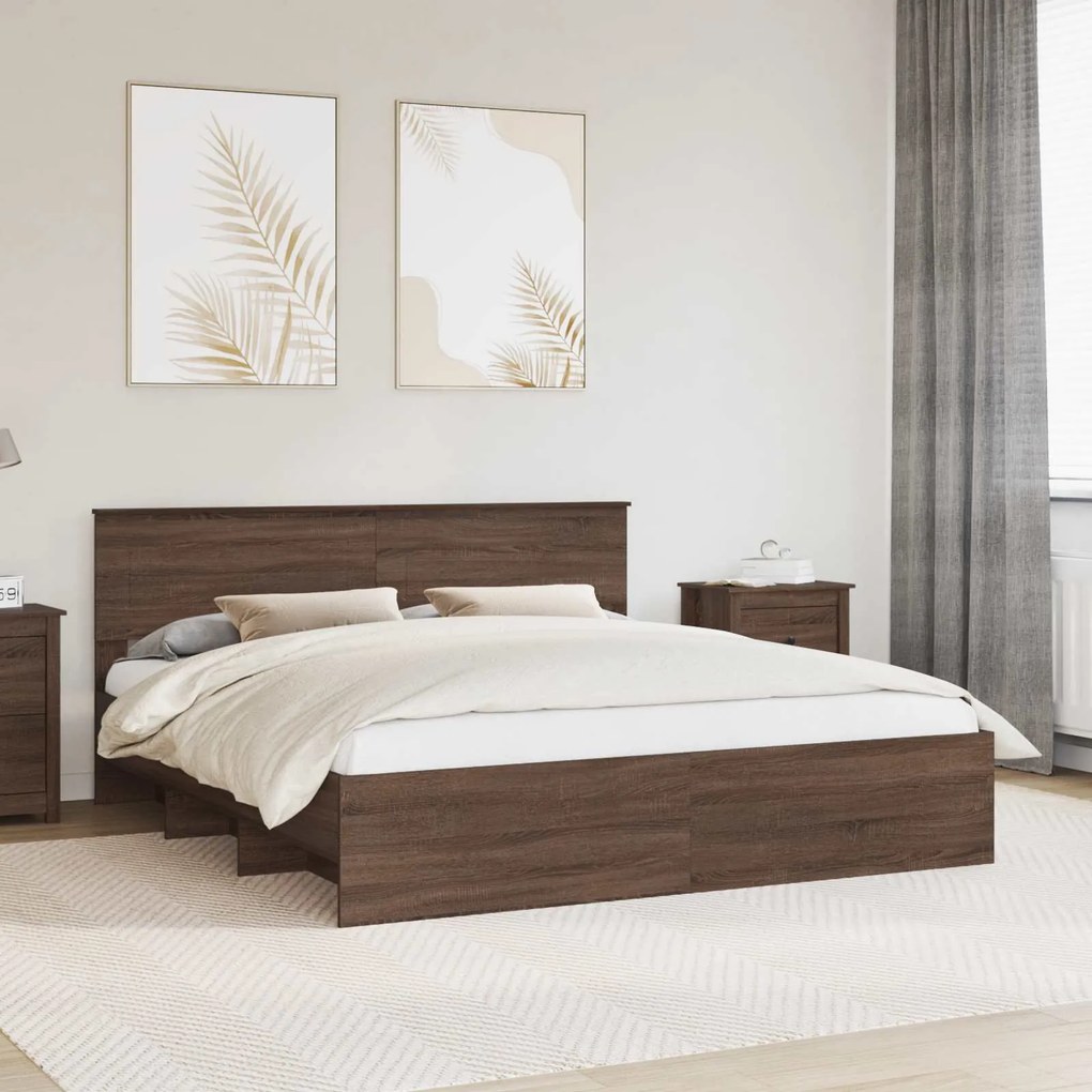 vidaXL Estrutura da Cama com cabeceira Carvalho Marrom 180 x 200 cm