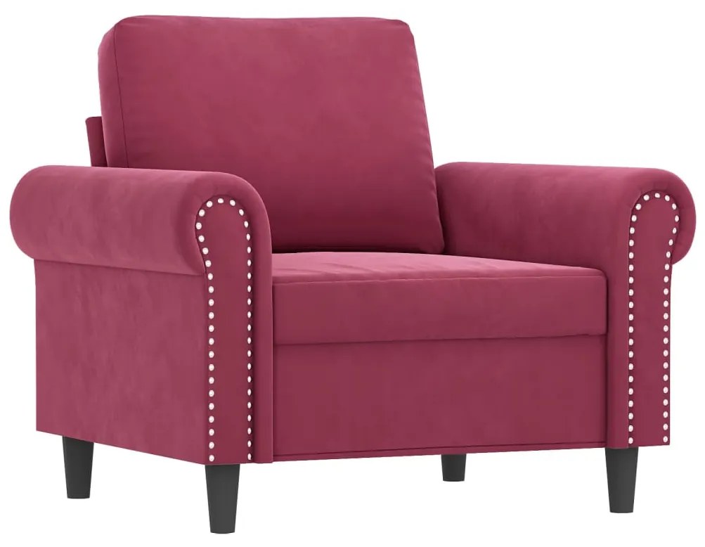 4 pcs conjunto de sofás com almofadas veludo vermelho-tinto