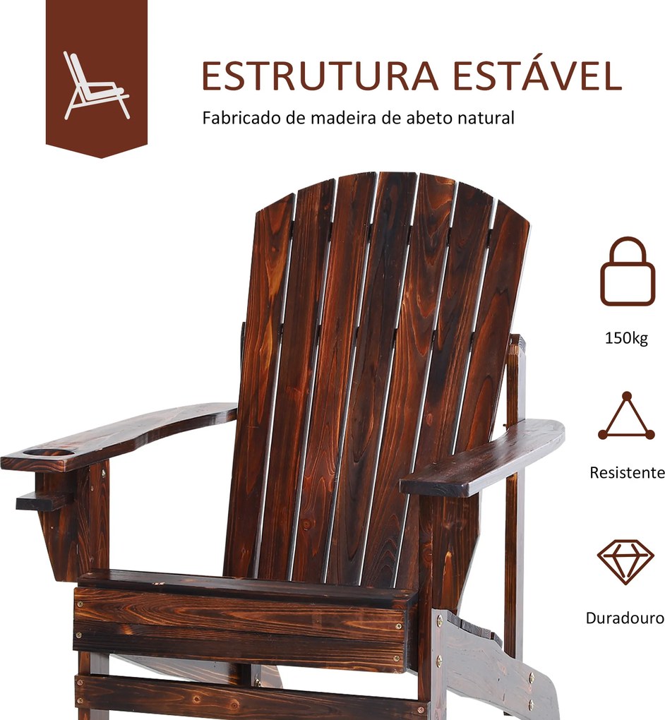 Cadeira Jardim Adirondack de Madeira com Apoio para os Braços Encosto Alto para Terraço Balcão Exterior 72,5x97x96cm Castanho