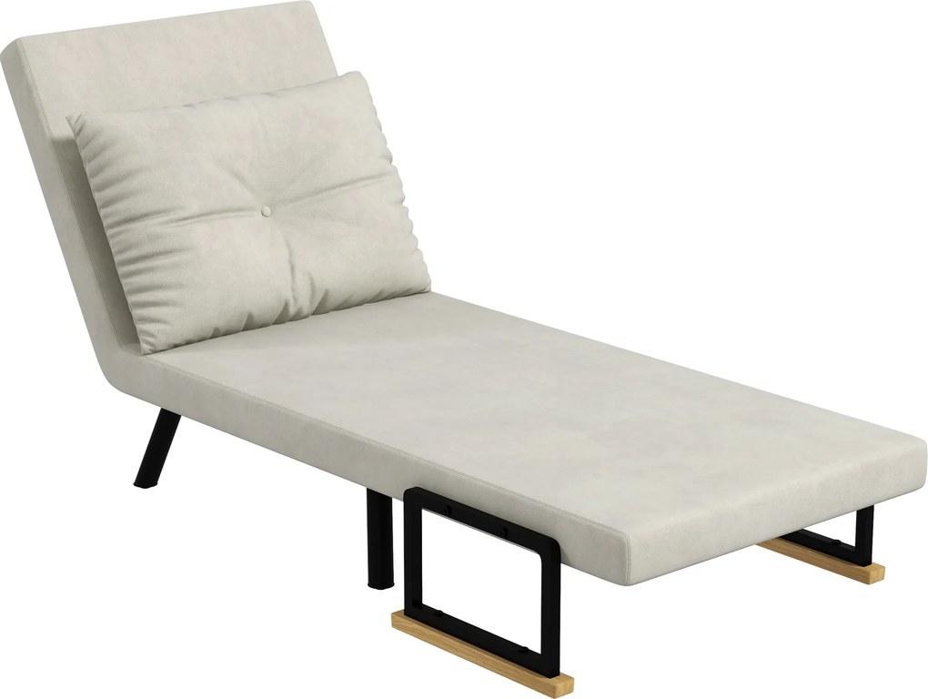 Poltrona convertível 4 em 1 63 L x 73 P x 81 A cm, cama individual, encosto com 5 posições, braços em madeira com almofada, tecido com efeito de velud