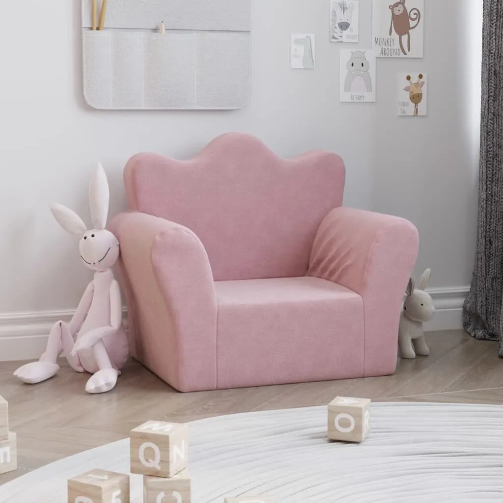 341862 vidaXL Sofá infantil de pelúcia rosa