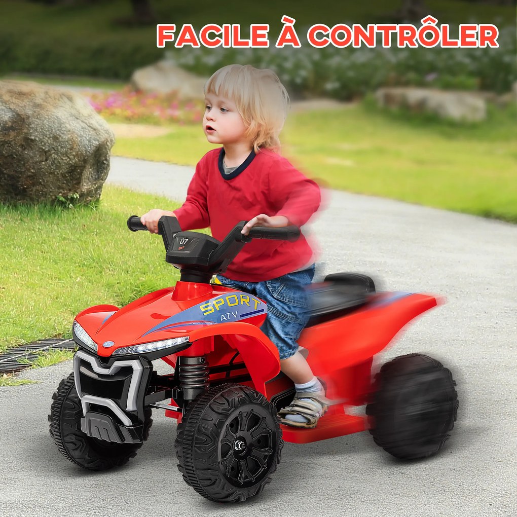 Moto 4 elétrica infantil de 6 V, carro elétrico para crianças com velocidade de 2,5 km/h, para crianças dos 18 aos 36 meses, 71 x 40,5 x 45 cm, vermel