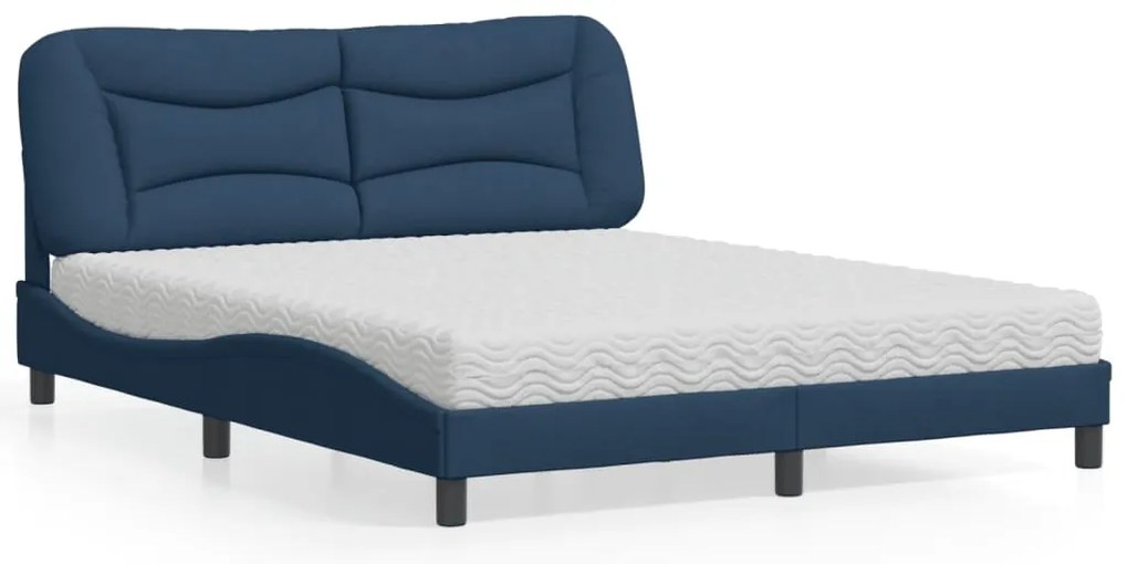 vidaXL Cama com colchão Hvar 160x200 cm tecido azul