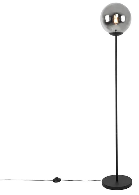 Candeeiro de pé Art Deco preto com vidro fumê - Pallon Art Deco