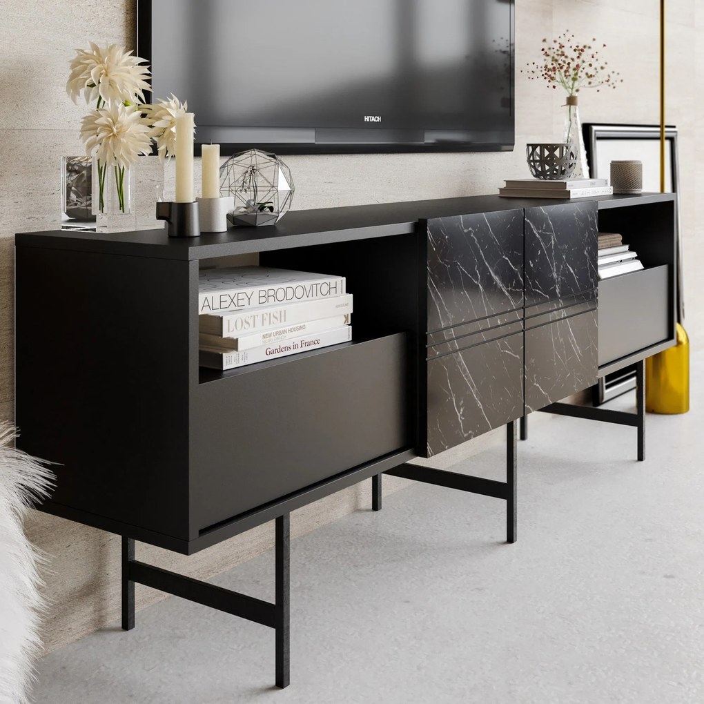 Móvel TV Derin – Preto Mármore – 180 cm x 64,7 cm x 37,1 cm
