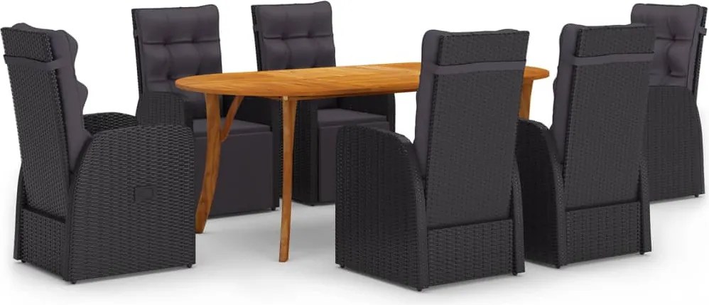 vidaXL 7 pcs conjunto de jantar para jardim preto