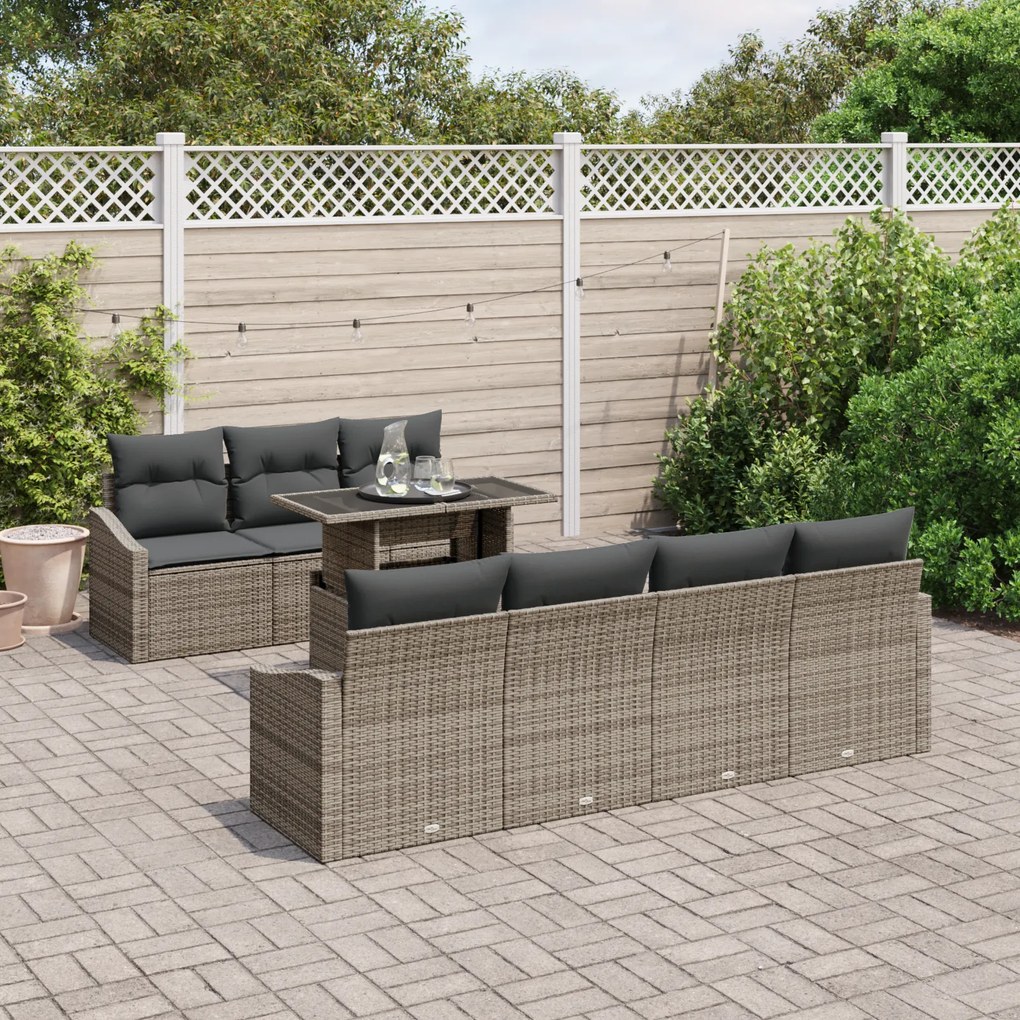 Conjunto de Sofá de Jardim de 8 peças com Almofadas Cinza Rattan PE