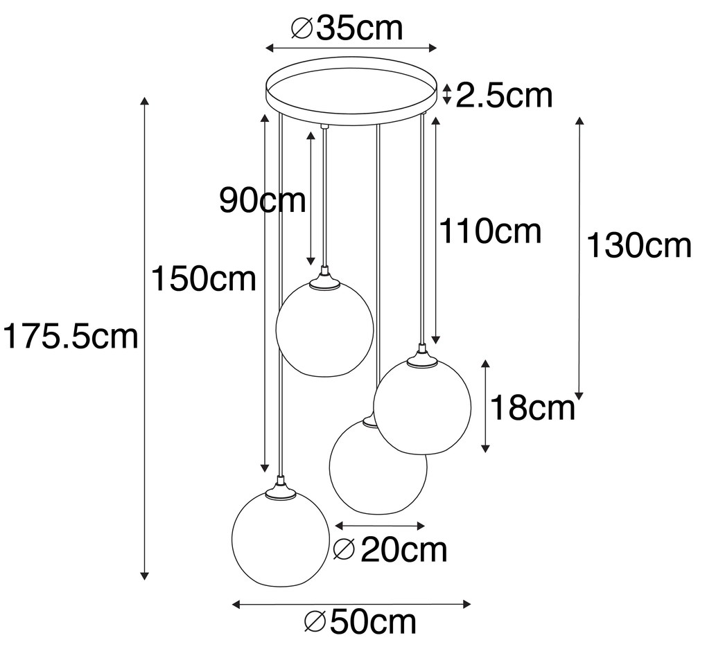 Candeeiro de suspensão Art Déco preto com vidro fumado 4 luzes - Wallace Art Deco