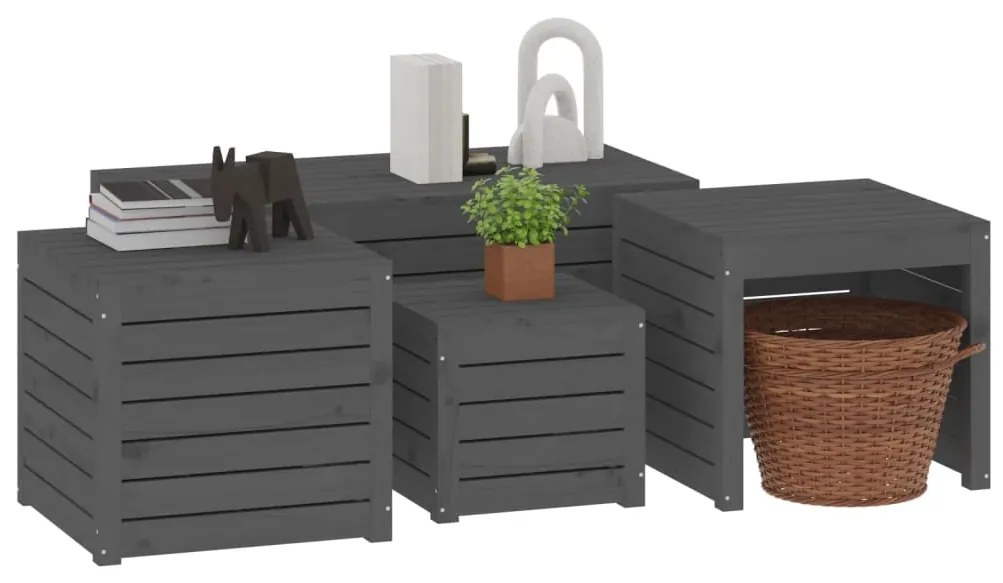 4 pcs conjunto de caixas de jardim pinho maciço cinzento