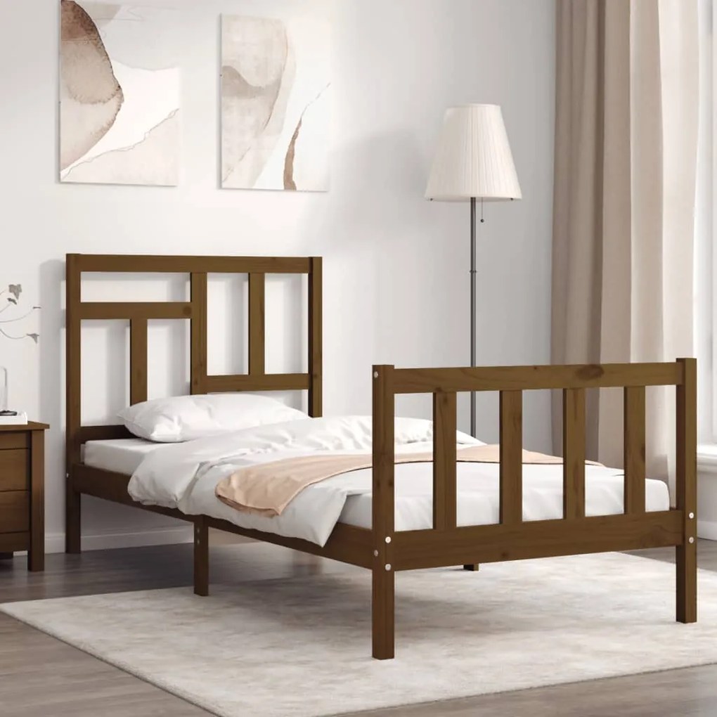 Estrutura cama cabeceira 100x200cm madeira maciça castanho-mel