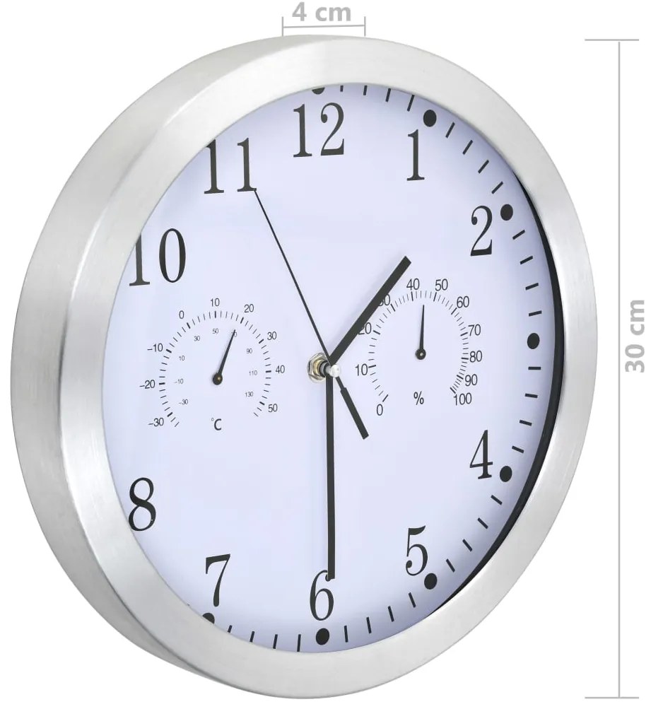 Relógio parede c/ higrómetro e termómetro quartzo 30 cm branco