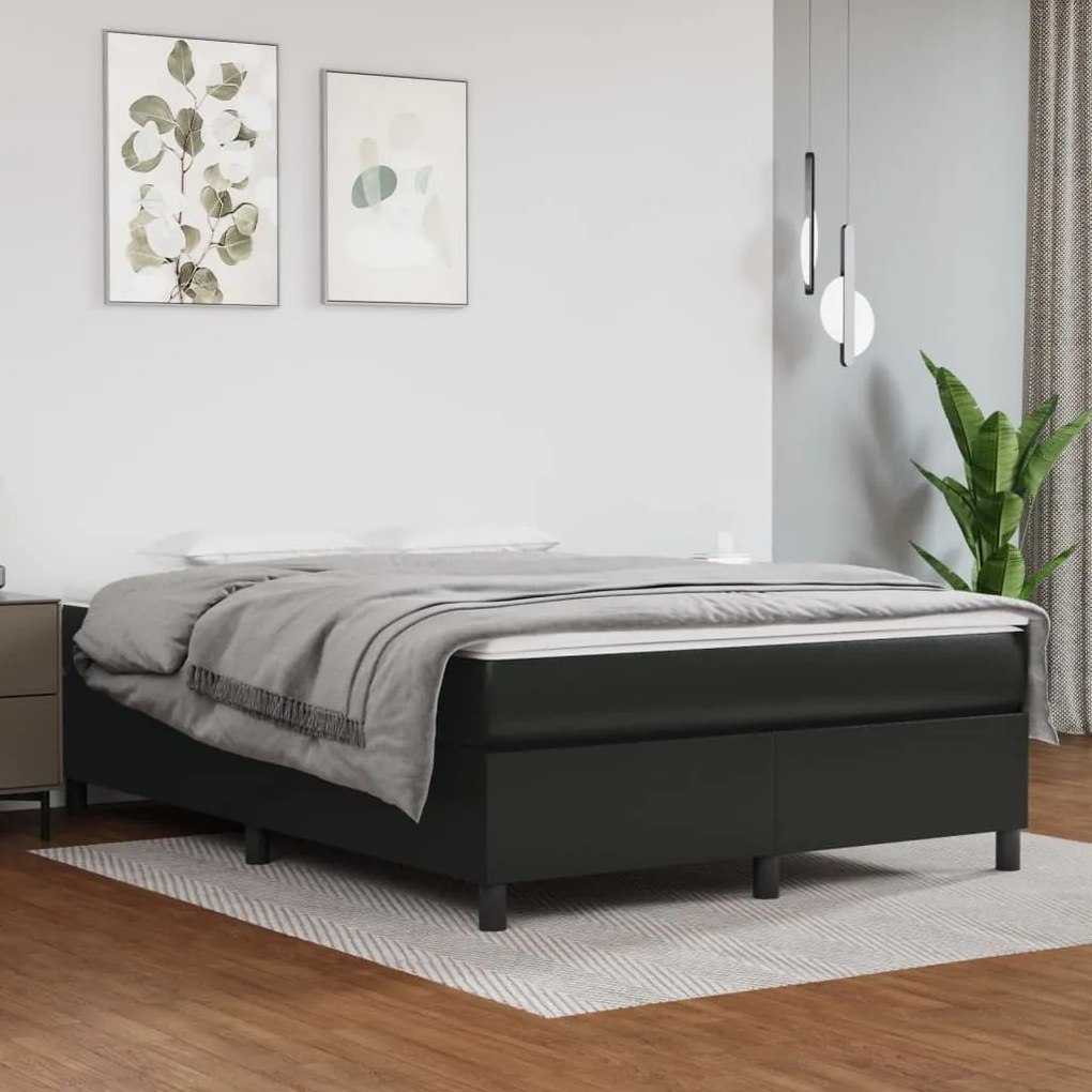 vidaXL Estrutura de cama com molas 140x190 cm couro artificial preto