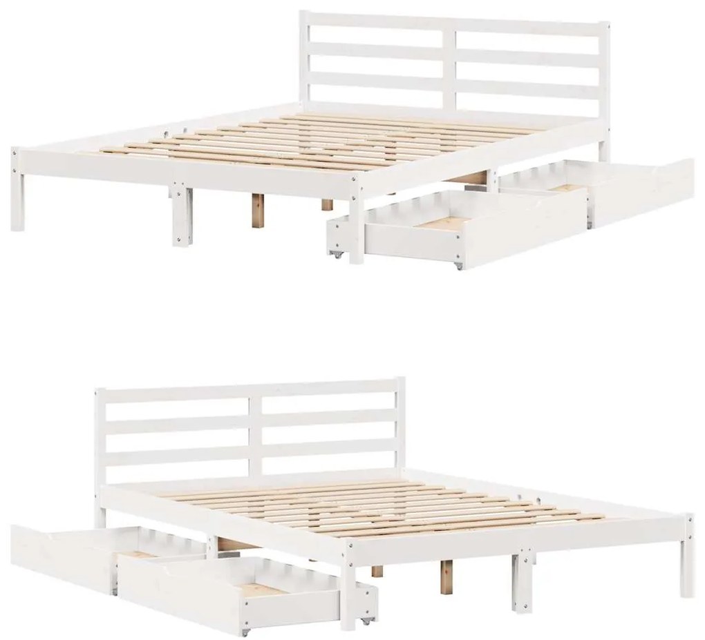 Cama sem colchão 140x190 cm madeira de pinho maciça branco
