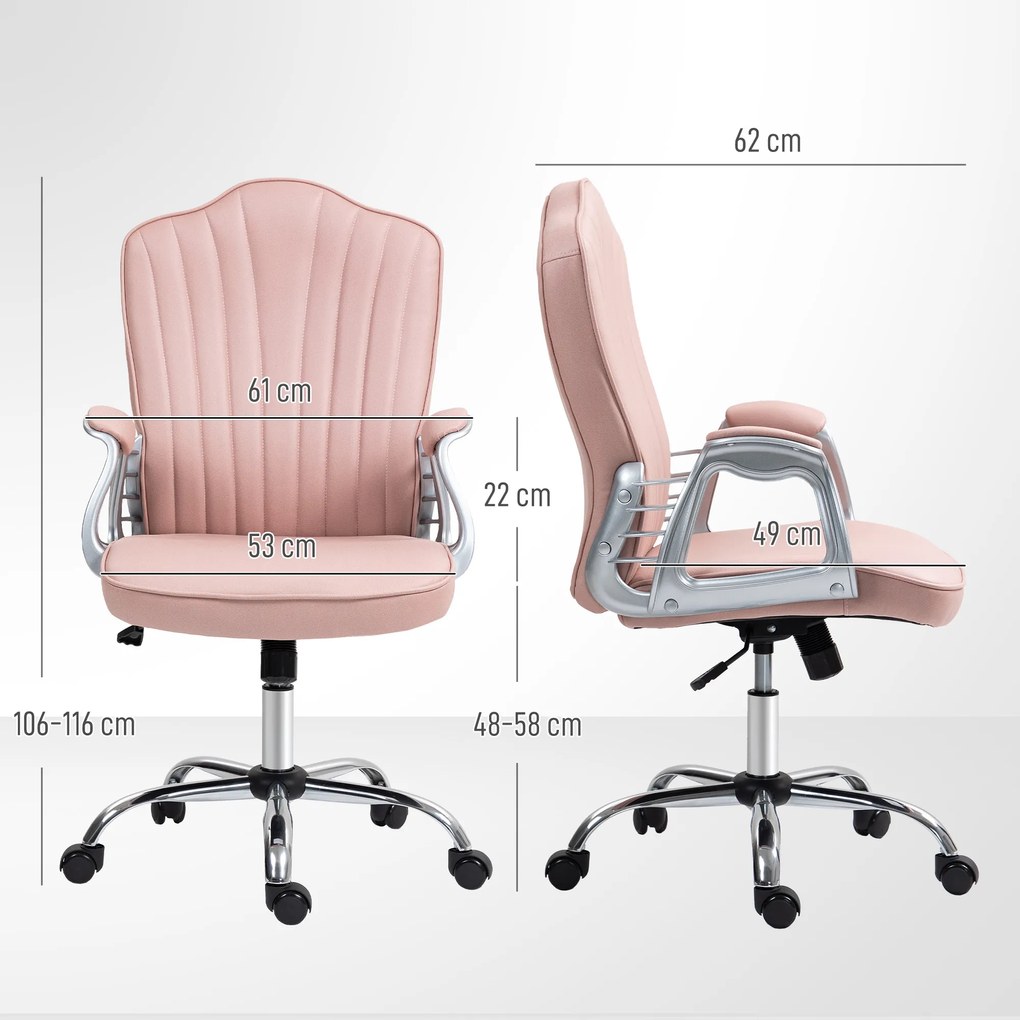 Cadeira de Escritório com Encosto Alto Cadeira para Secretária com Altura Ajustável Função Inclinável 61x62x106-116 cm Rosa