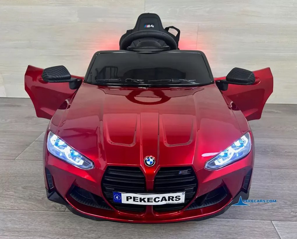 Carro elétrico para crianças BMW M4 12V 2.4G, Rodas de borracha, Assento em couro sintético Vermelho Metalizado