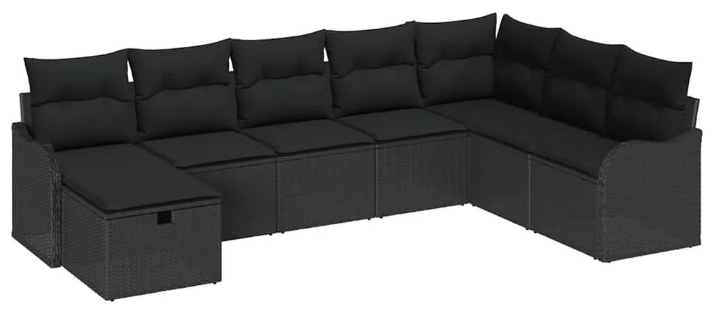 Conjunto de Sofá de Jardim vidaXL com Almofadas Preto Rattan Poliéster