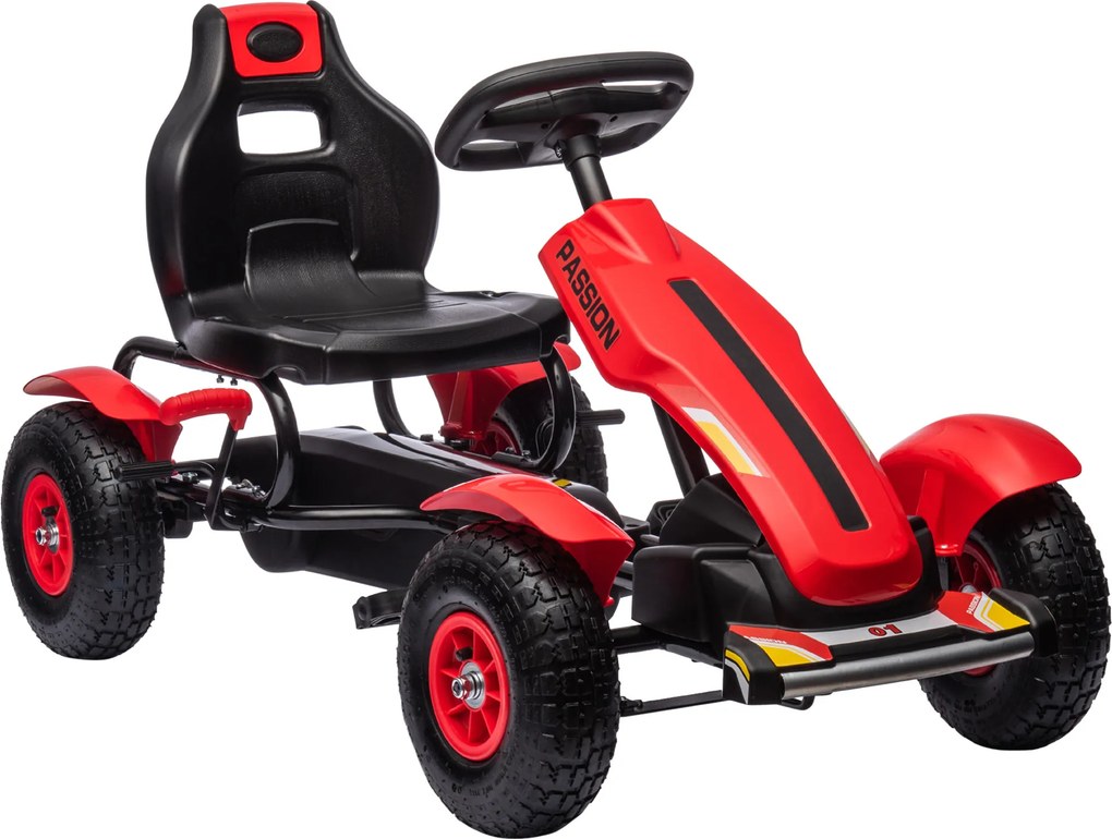 HOMCOM Kart a Pedais para Crianças com Assento Ajustável Pneus de Goma Travão de Mão para Crianças de 5-12 Anos 121x58x61 cm Vermelho | Aosom Portugal
