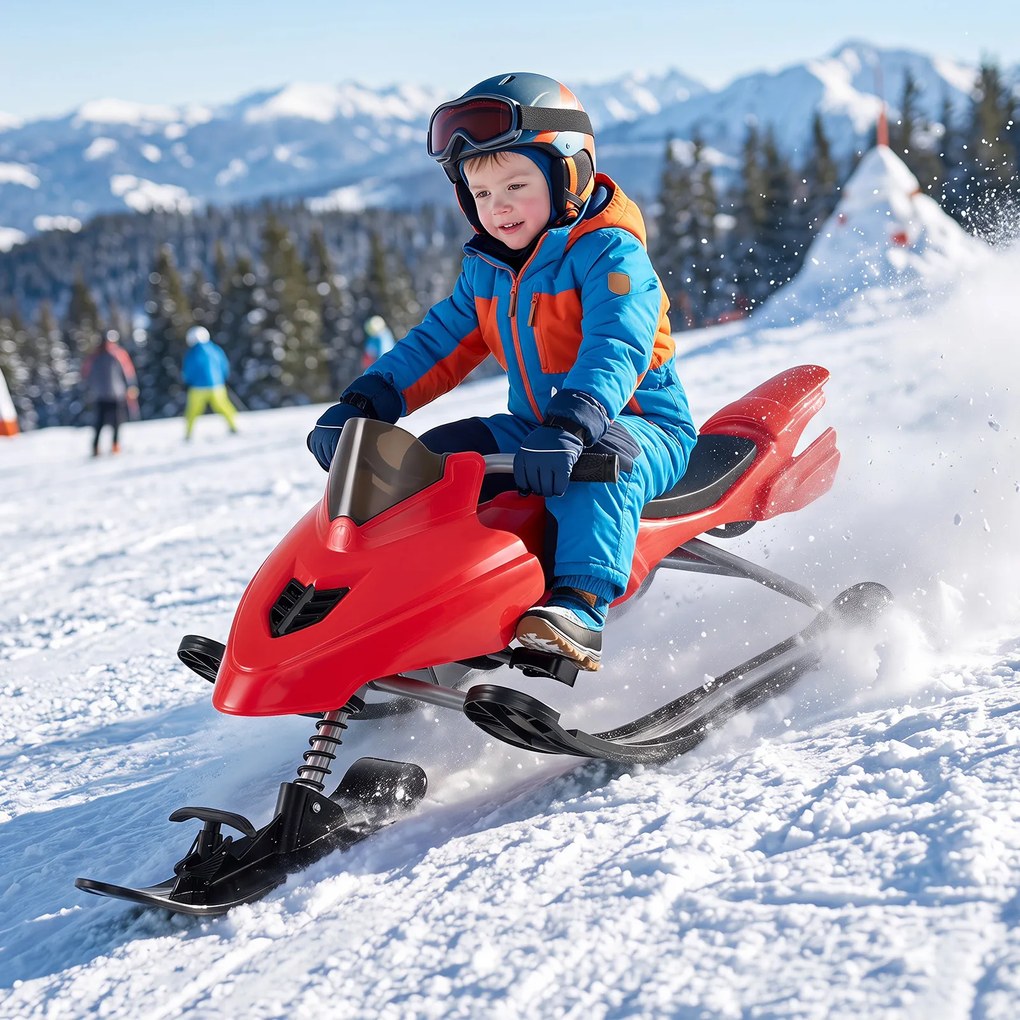 Trenó de Neve Infantil, 136 x 48 x 39 cm, Guiador Direcional, Vermelho