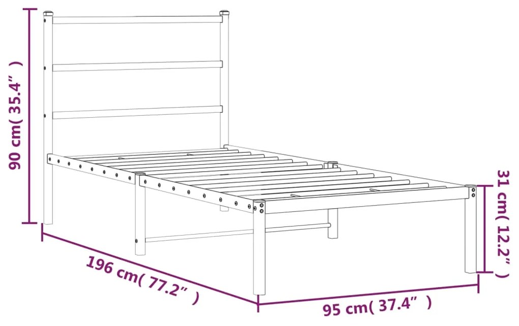 Estrutura de cama com cabeceira 90x190 cm metal preto