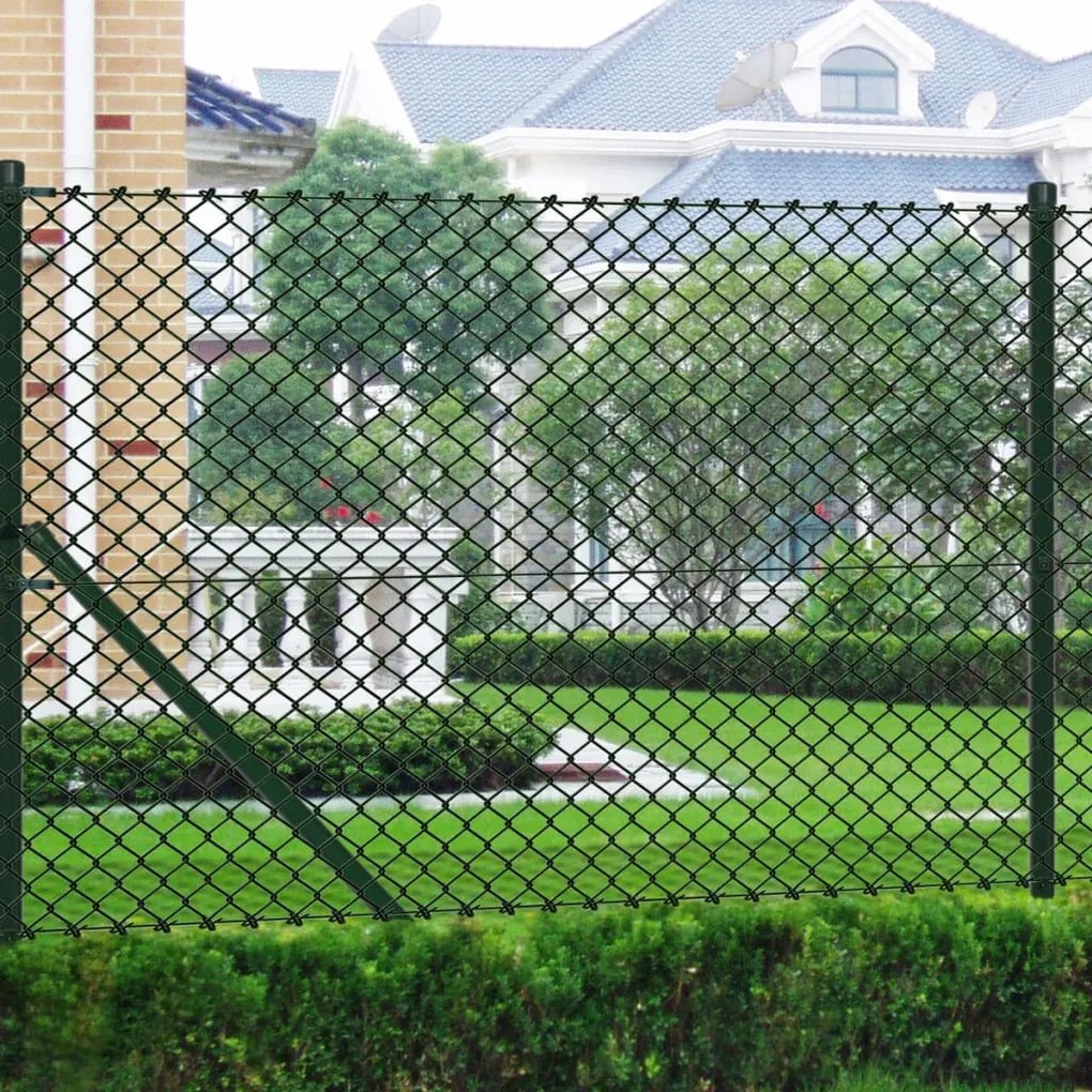 vidaXL Cerca de arame c/ postes 1,25x15 m aço verde