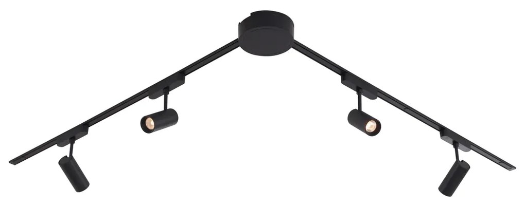 Sistema de iluminação de trilho moderno com 4 focos pretos monofásicos 200 cm - Magnetic Gert