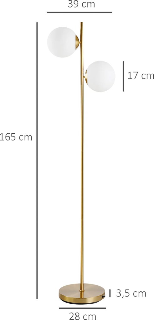 Candeeiro de pé de design para sala de estar, estilo neo-retro, com 2 lâmpadas esféricas, potência máxima de 40 W, em metal dourado
