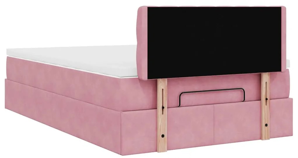 Estrutura de cama otomana com colchão 120x200 cm veludo rosa