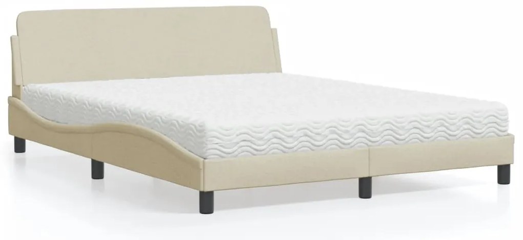Cama com colchão 160x200 cm tecido cor creme