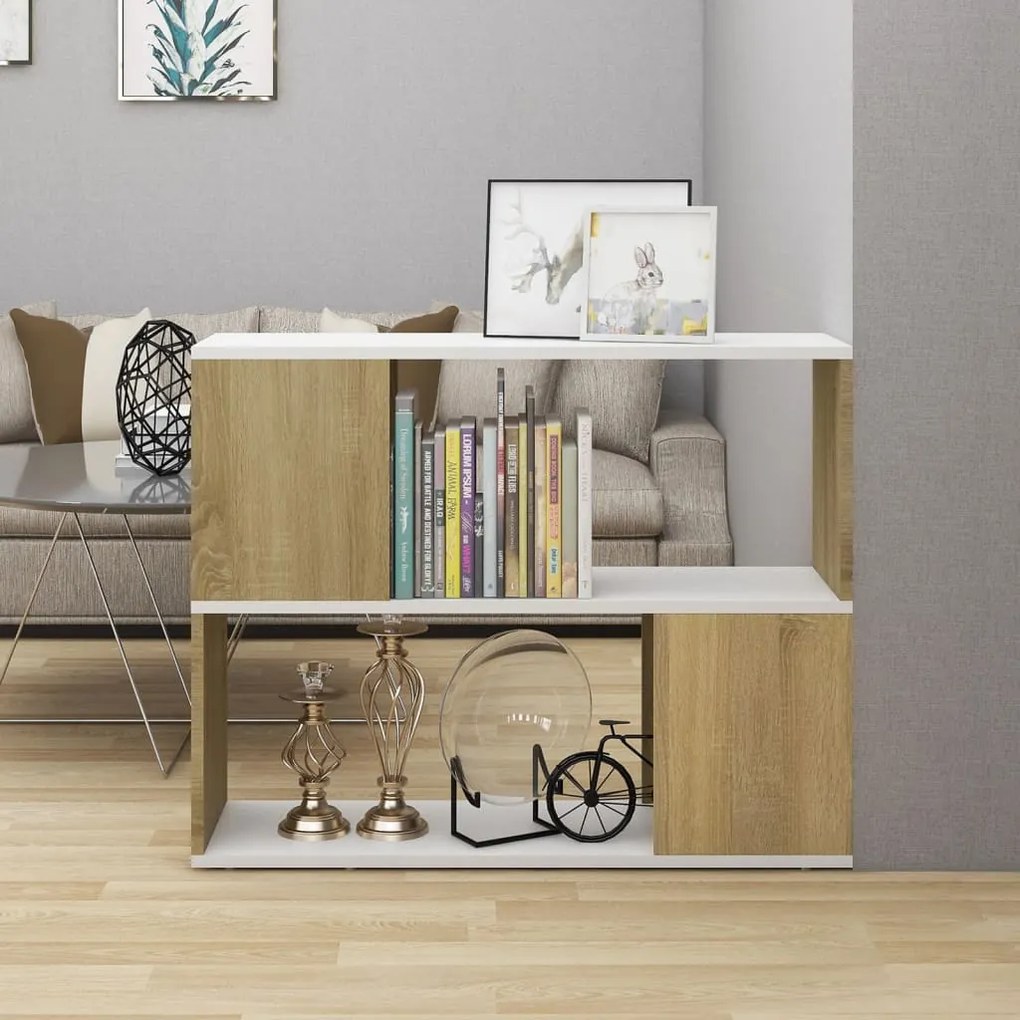 vidaXL Móvel de TV 80x24x63 cm contraplacado branco e carvalho sonoma