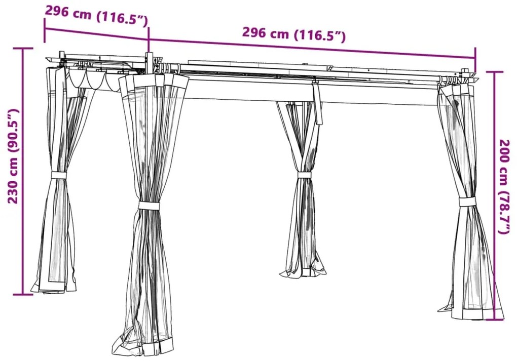Gazebo com paredes de malha 3x3 m aço antracite