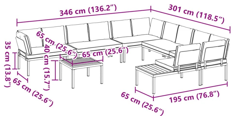 7 pcs conjunto de sofás p/ jardim c/ almofadões alumínio preto