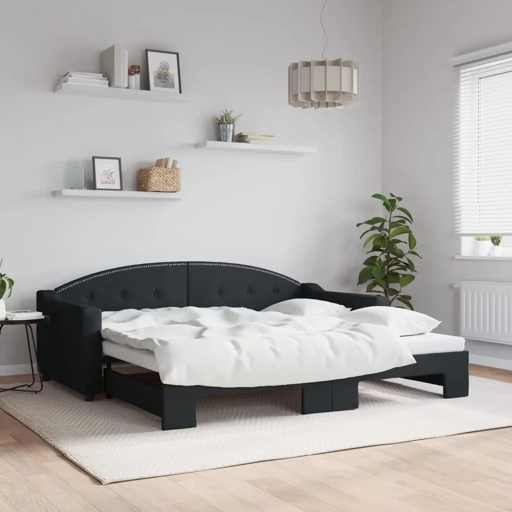 Sofá-cama com gavetão 90x190 cm tecido preto