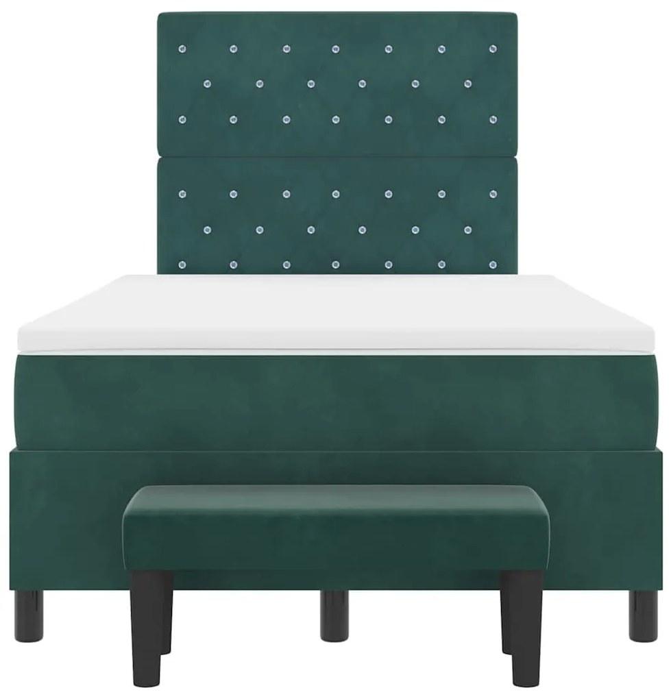 Cama Box Spring com Colchão e Banco Verde Escuro 120x200 cm Veludo