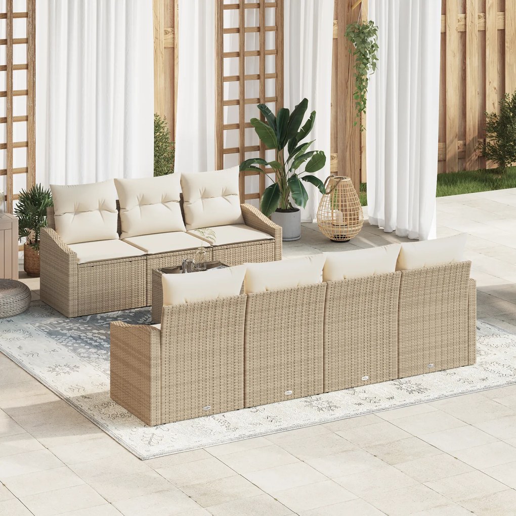 Conjunto de Jantar de Jardim 8 peças com Almofadas Bege em Rattan