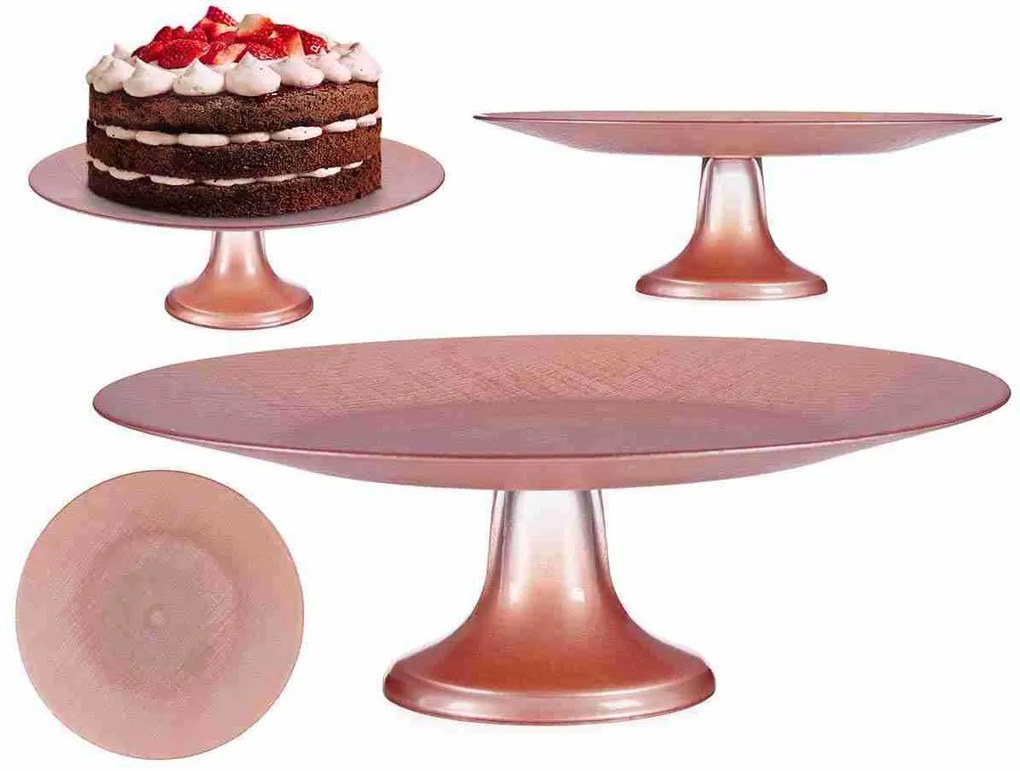 Prato de Bolo com pé em Vidro Rosa