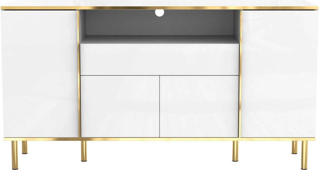 Aparador com iluminação LED, 4 portas, 1 gaveta, 150x40x80 cm, Branco