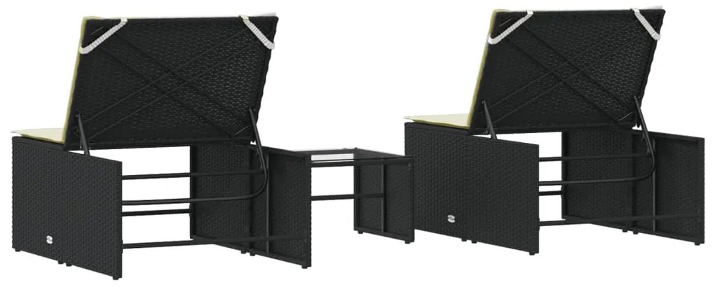 Espreguiçadeiras com mesa 2 pcs vime PE preto