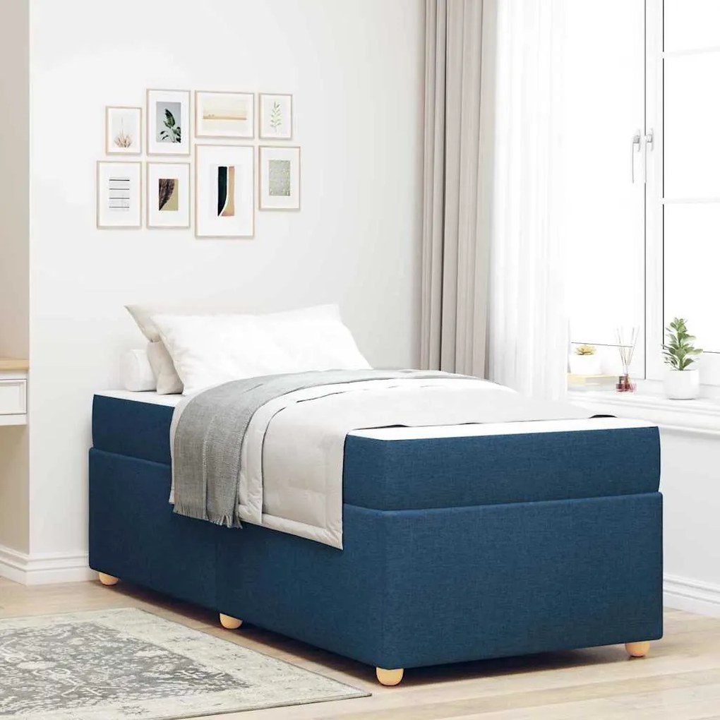 vidaXL Estrutura da Cama com colchão Azul 100 x 200 cm tecido