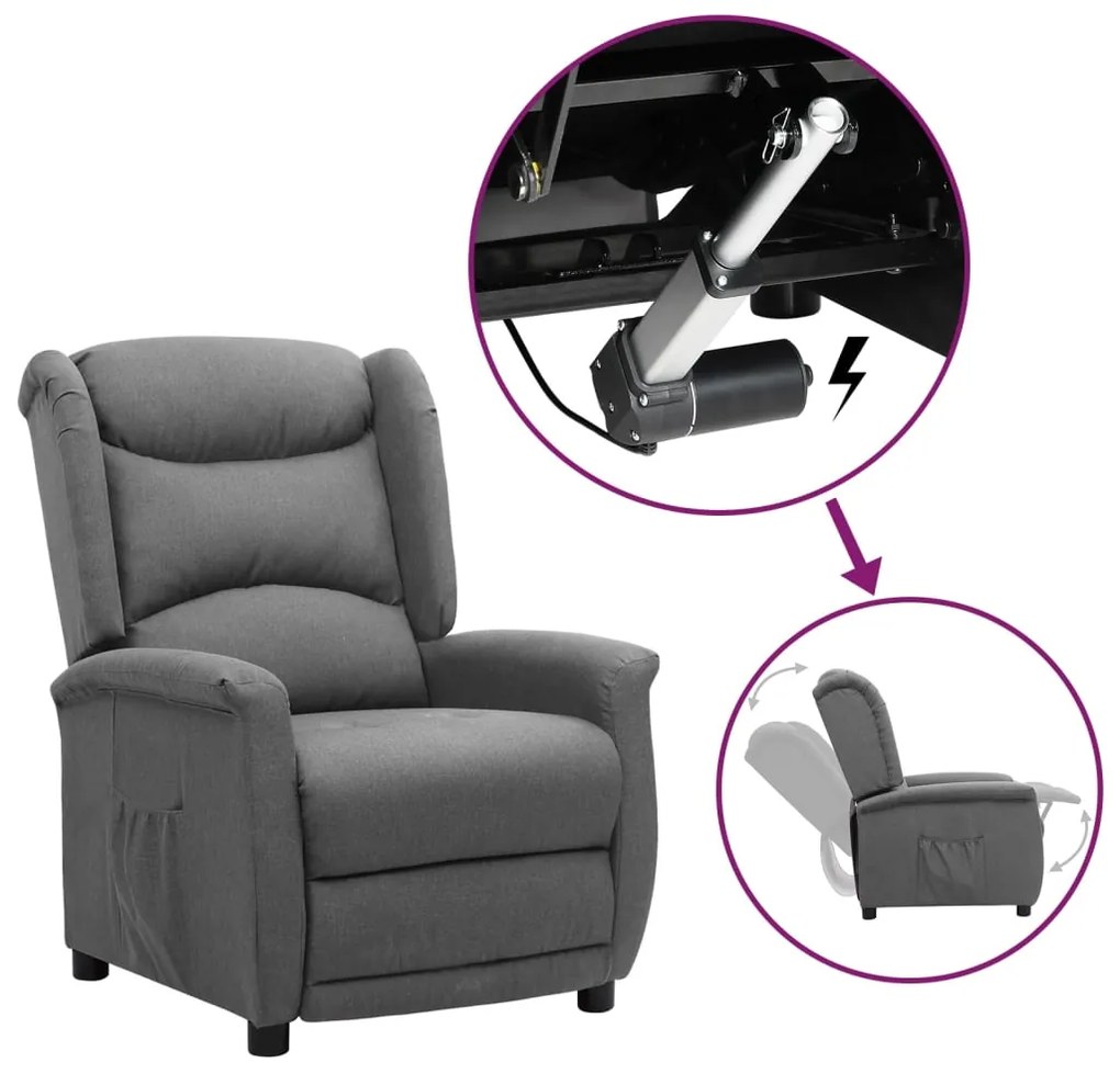 vidaXL Poltrona elevatória tecido cinzento-claro