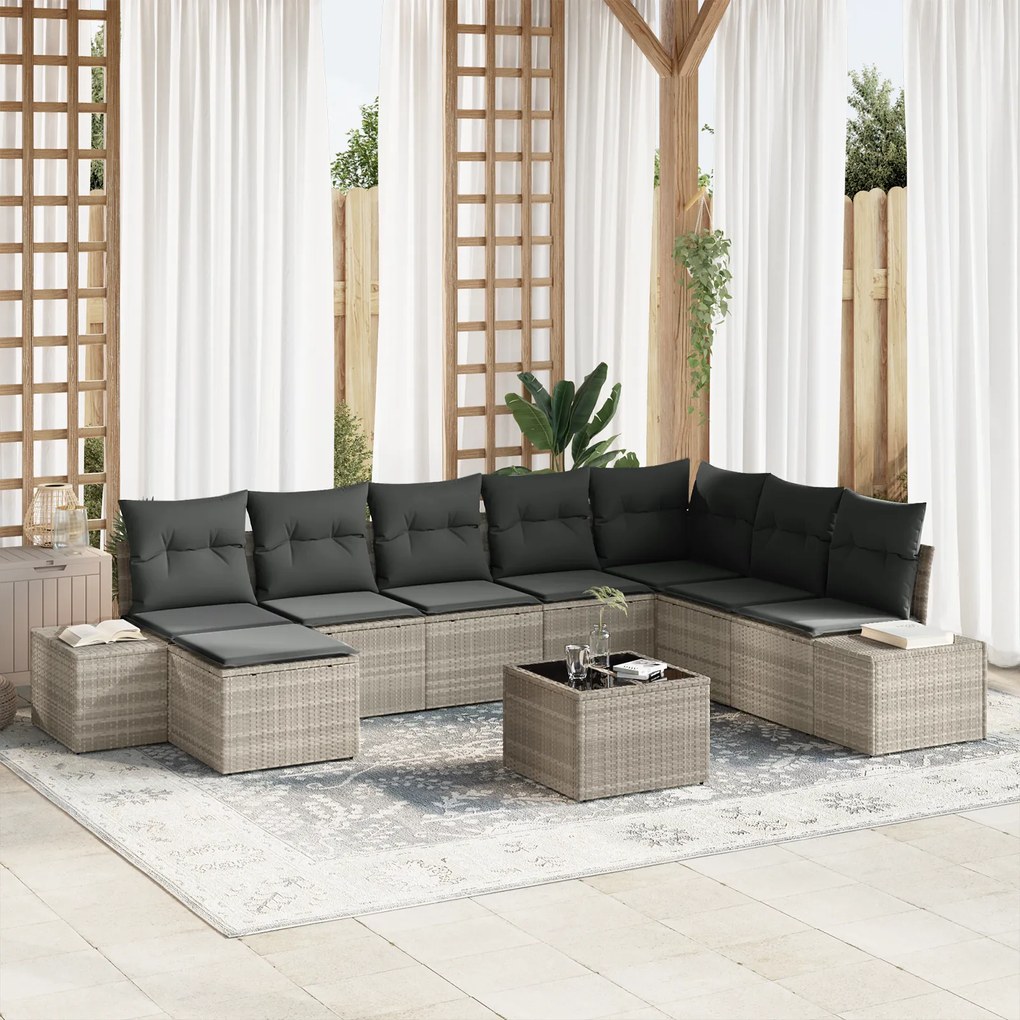 Conjunto de Sofá de 9 Peças com Almofadas Cinza Rattan