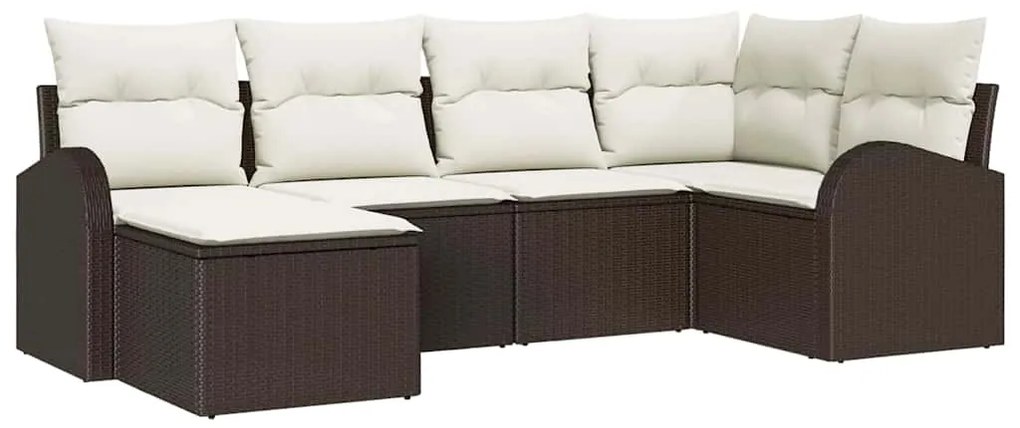 Conjunto de Sofá de Jardim 6 Peças com Almofadas Castanho Vime PE